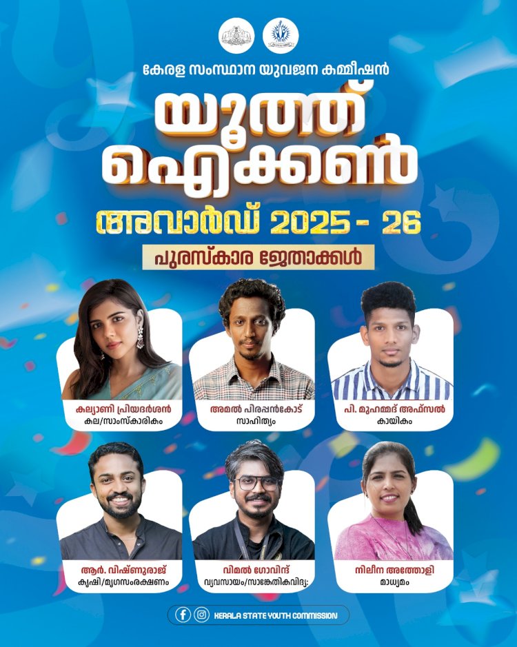 യൂത്ത് ഐക്കൺ അവാർഡ് പ്രഖ്യാപിച്ചു കല്യാണി പ്രിയദർശനും വിമൽ ഗോവിന്ദിനും പുരസ്കാരം.