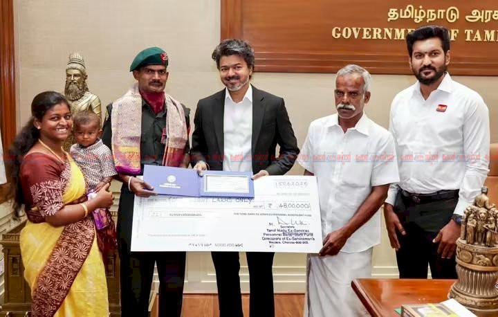 ​ലാൻസ് നായിക് മീനാക്ഷി സുന്ദരത്തിന് 48 ലക്ഷം രൂപ പാരിതോഷികം നൽകി മുഖ്യമന്ത്രി സി. ജോസഫ് വിജയ് തമിഴ്‌നാട് സർക്കാരിന്റെ ആദരം
