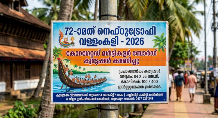 നെഹ്റുട്രോഫി വള്ളംകളി കോറഗേറ്റഡ് ബോർഡുകൾ സ്ഥാപിക്കാൻ ക്വട്ടേഷൻ ക്ഷണിച്ചു