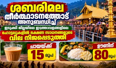 ശബരിമല തീർഥാടന ഇടത്താവളങ്ങളിൽ ഭക്ഷണവില നിശ്ചയിച്ചു ചായയ്ക്ക് 15, ഊണിന് 80 രൂപ